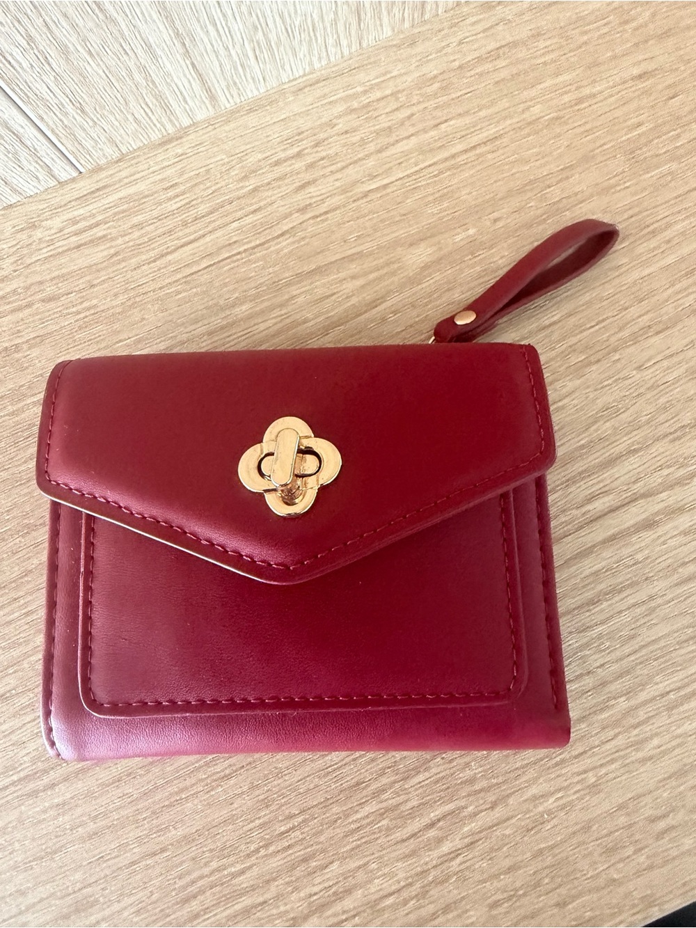Women's Red Leather Wristlet Wallet - Gold Hardware